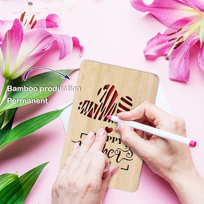 Wooden Mothers Day Card for Mom Gifts,Happy Mother's Day Card,Happy Mother's Day Greeting Cards from Kids,Mother Gifts Card from Daughter or Son(Double Hearts)