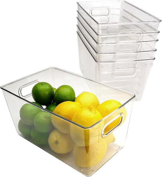 Excello Global Products 10.12" x 6.02" x 5.31" Rigid Plastic Clear Storage Bins for organizing and storing household goods, food, or Office supplies (Pack of 6)