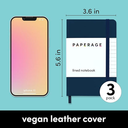 PAPERAGE Lined Pocket Journal Notebook, 3 Pack, (Navy, Light Grey, Burgundy), 160 Pages, Small, 3.6 inches x 5.6 inches - 100 GSM Thick Paper, Hardcover