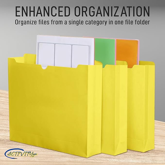 Yellow File Jackets, 2 Inch Expansion, Letter Size, Reinforced Straight-Cut Tab, 6 Pack
