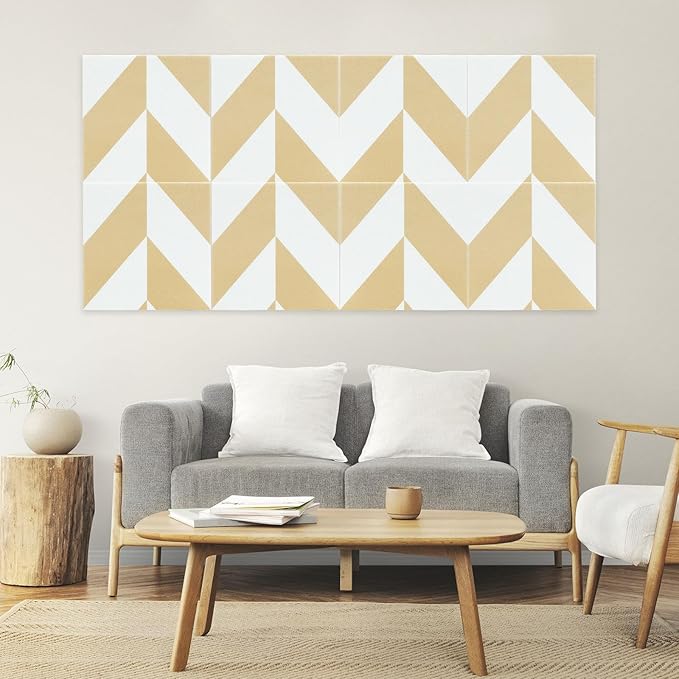 Smarpau 12 Pack Felt Cork Board Tiles 48"x36" Large Cork Board with Safe Removable Adhesive Tabs Cork Bulletin Board for Home Office Pin Board Tack Board Geometric Brown