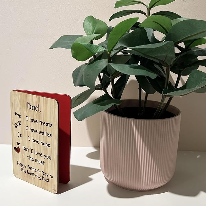 Handmade Bamboo Funny Dog Dad Fathers Day Card from Son Daughter, Cute Dog Dad Gifts for Men, Wooden Happy Father’s Day Card for Him