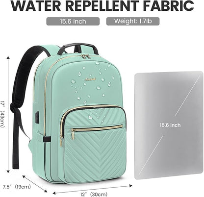 LOVEVOOK Laptop Backpack for Women 15.6 inch,Cute Womens Travel Backpack Purse,Professional Laptop Computer Bag,Waterproof Work Business College Teacher Bags Carry on Backpack with USB Port,Mint Green