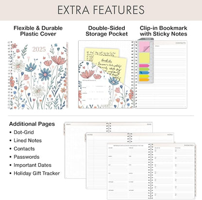 Essential PRO 2025 Daily, Weekly & Monthly Planner, 8.5"x11": 14 Months (Nov 2024 - Dec 2025) Monthly Tabs,Daily Tracking,Notes Pages,Storage Pocket,Bookmark w Sticky Notes (Colorful Botanicals)