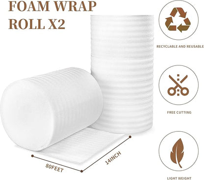 Moving Supplies, 14'' Wide X 160' Length Foam Wrap Roll, Packing Supplies for Packing, Moving, Fragile Articles, Furniture, Transportation Packaging, Including 60 Fragile Stickers.