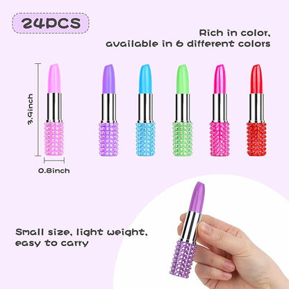DomeStar 24PCS Lipstick Shape Pens, Creative Ballpoint Pens Rhinestone Crystal Ballpoint Pen Lipstick Cute Ball Pen for Office Stationery Women Girls Students Children Gift
