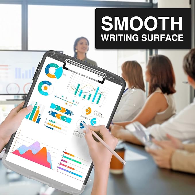 Sooez Glitter Clipboard with Storage, High Capacity Storage Clipboard with Pen Holder, Cute Clip Boards 8.5x11 with Low Profile Clip, Sparkle Plastic Clipboard Case Box for Women & Kids, Side Opening