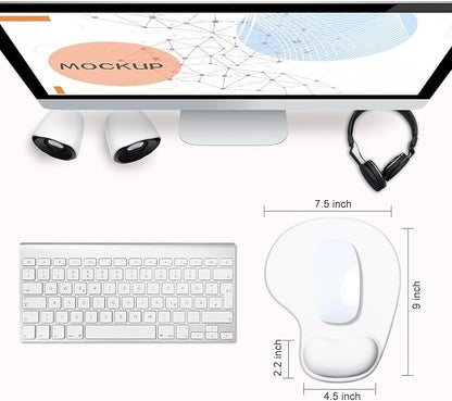 JIKIOU Mouse Pad, 2 Pack Ergonomic Mouse Pads with Comfortable Gel Wrist Rest Support and Lycra Cloth, Non-Slip PU Base for Easy Typing Pain Relief Durable and Easy to Clean Small White