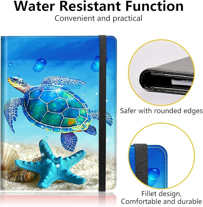 PU Leather Padfolio Folder Clipboard Portfolios Organizer Conference Document Organizer with Business Card Holder Storage Clipboard Writing Pad,Blue Turtle