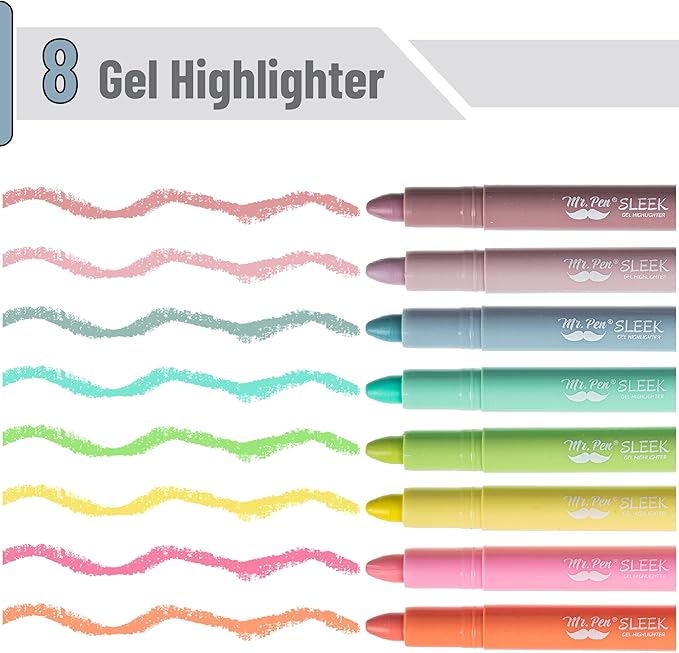 Mr. Pen- Gel Highlighters, 8 Pack Assorted Colors, No Bleed, Bible Markers