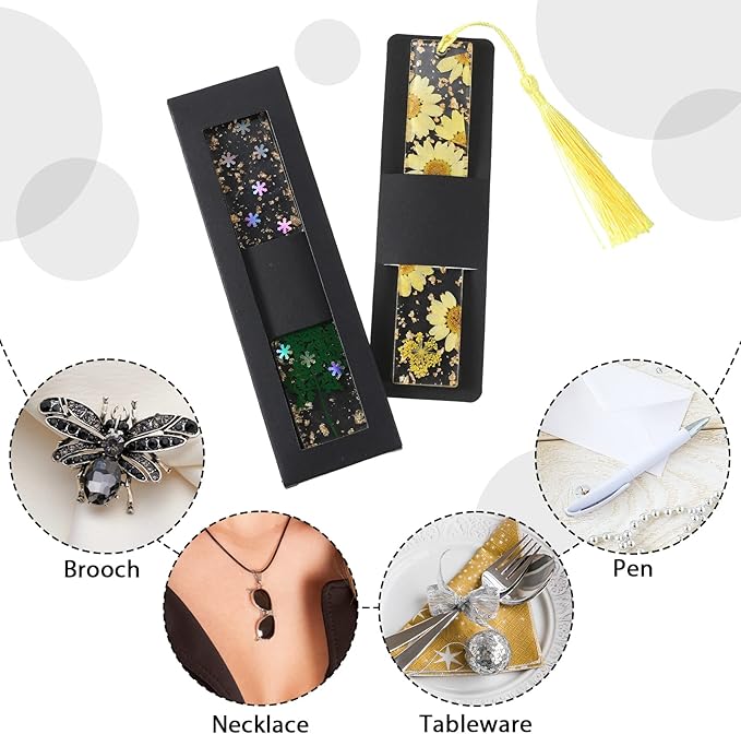 50 Set Kraft Bookmark Sleeves Resin Bookmark Holder 5.9 x 1.8'' Bookmark Cardboard Gift Boxes DIY Bookmark Blank Display Cards for Bookmark Wrapping Gift Supplies(Black)
