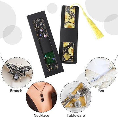 50 Set Kraft Bookmark Sleeves Resin Bookmark Holder 5.9 x 1.8'' Bookmark Cardboard Gift Boxes DIY Bookmark Blank Display Cards for Bookmark Wrapping Gift Supplies(Black)