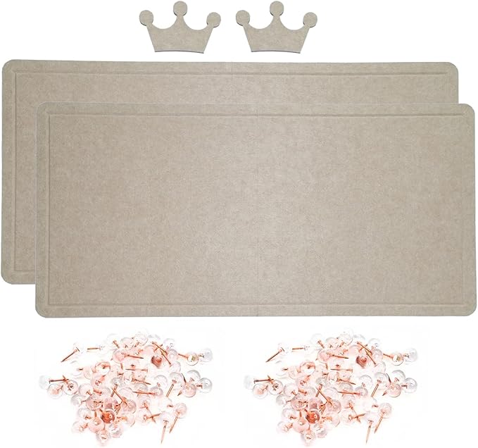 2Pcs Foldable Large Felt Bulletin Board - 36'' x 18'', Decorative Picture Framed Display Board with 70 Rose Pins for School, Home, Kitchen & Office Walls