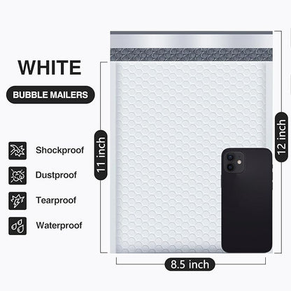 UCGOU Bubble Mailers 8.5x12 Inch White 25 Pack Usable Size 8.5x11 Poly Padded Envelopes #2 Medium Mailing Opaque Packaging Postal Self Seal Waterproof Boutique Shipping Bags for Clothes Makeup