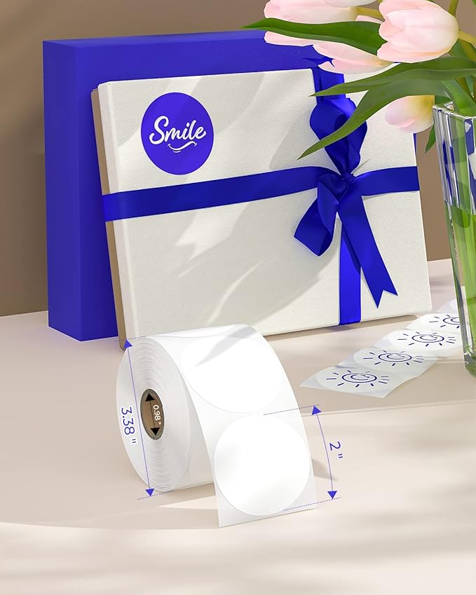 MUNBYN 2 Inch Color Printing Thermal Label Stickers, Multi-Purpose Blue Thermal Stickers for Small Business, 750 Sheets/1 Roll