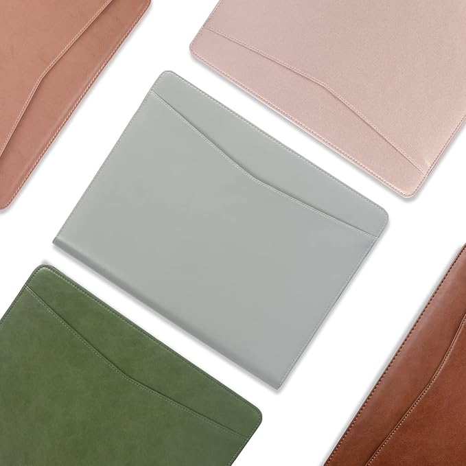 Calfinder Portfolio for Men, Zippered Vegan Leather Padfolio for Women, Business Portfolio Organizer Folder, Professional Padfolio with A4 Notepad Holder for Interview/Meeting, Office Gifts, Gray