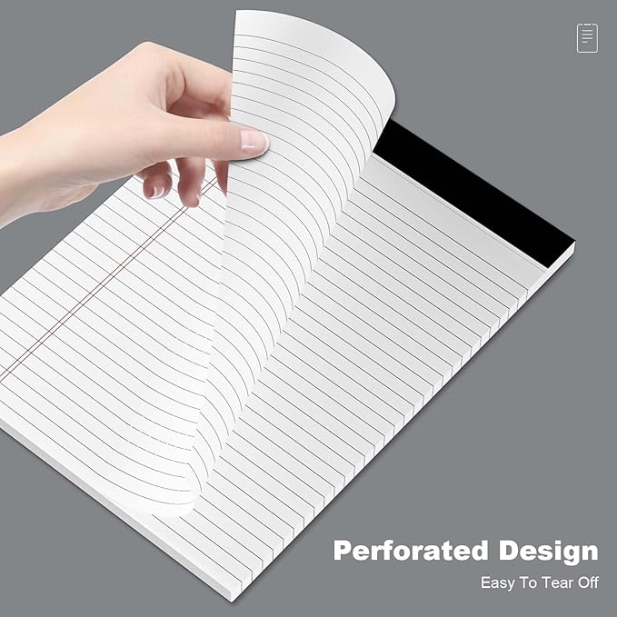 Legal Pads 8.5 x 11 Note Pads 8.5 x 11 Wide Ruled Notepad Lined Paper Writing Pads for Home, School, Office Use, 80gsm Perforated Legal Pad - Sturdy Cardboard Backing Support, 6 Pack (30 Sheets/Pad)