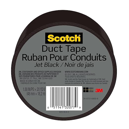 Scotch Duct Tape, 1.88 in x 20 yd, Jet Black, 1 Roll (920-BLK-C)