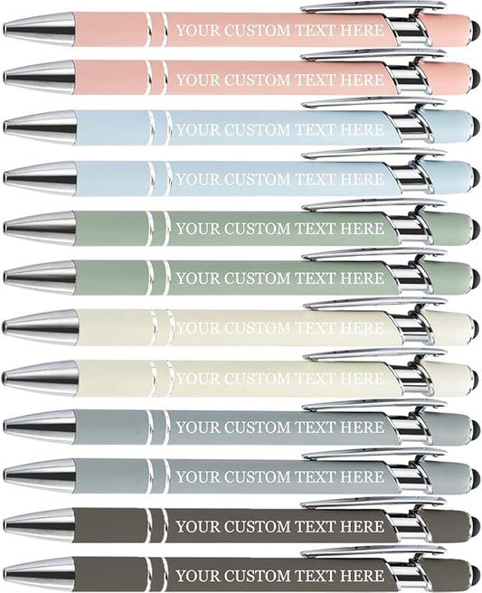Up to 480 Pcs Personalized Pens in Bulk, Custom Metallic Printed Name Pens with Black Ink, Customized Pens Bulk with Stylus-Great Gift Ideas(Morandi 6 Color)
