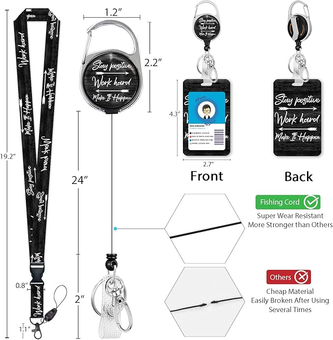 ID Badge Holder with Breakaway Lanyard, Inspirational Quote Lanyards for ID Badges Ajustable, Positive Retractable Badge Reel Heavy Duty, Teacher Nurse Work Office Gifts