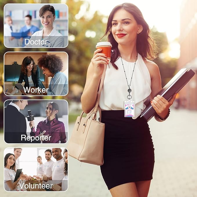 Lanyards for Id Badges 3 Pack Badge Lanyard with 6 Pcs Id Badge Holder Retractable Stainless Steel Teacher Lanyards Cruise Ship Lanyards for Girl Women (Black, Silver, Bright Blue)