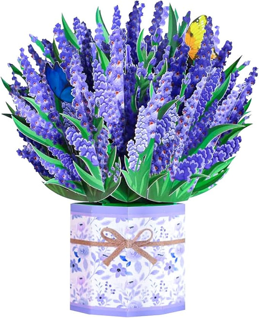 Lavender Bouquet Pop Up Card, 3D Flower Greeting Card with Envelope for Any Occasion, Birthday, Mother's Day, Anniversary, Valentines Day, Foldable Flower Cards for Wife or Friends