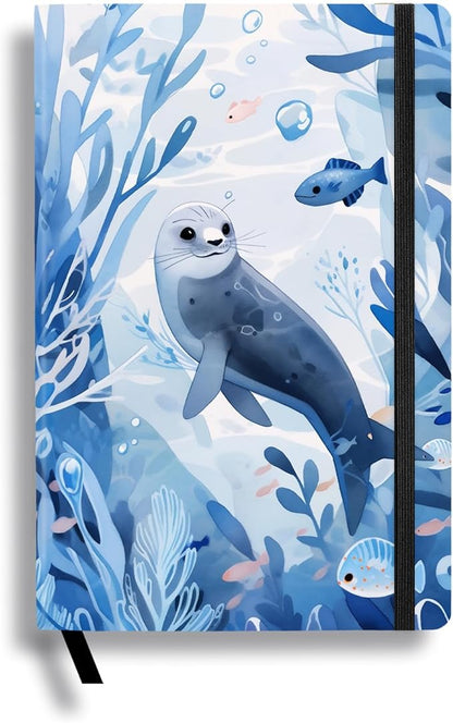 RICCO BELLO Wide Ruled Hardcover Diary Journal School Notebook for Kids, Tweens - Bookmark, Band Closure, Storage Pocket, 5.7 x 8.4 Inches, 192 Pages (Seal)