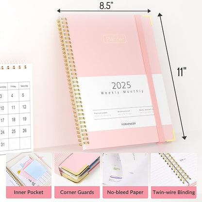 Forvencer 2025 Planner, Hardcover Weekly and Monthly Planner, January 2025 - December 2025, 8.5" x 11", Spiral Calendar Planner with Tabs, Exquisite Daily Organizer Notebook with Inner Pocket, Agenda Journal for Office Home School, A4 Size, Beige