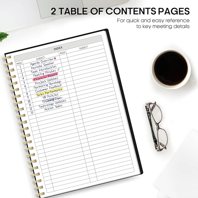 Meeting Notebook For Work Organization - Work Planner Notebook With Action Items, Agenda Planner For Note Taking, 160Pages (6.9" X 9.9") Project Planner For Men & Women - Black