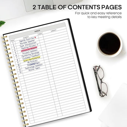 Meeting Notebook For Work Organization - Work Planner Notebook With Action Items, Agenda Planner For Note Taking, 160Pages (6.9" X 9.9") Project Planner For Men & Women - Black