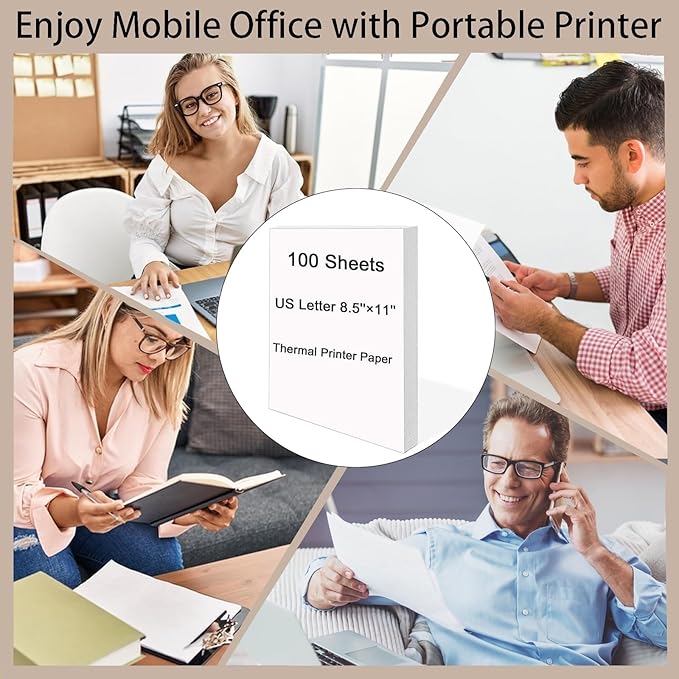 100 Sheets Thermal Printer Paper, 8.5''×11'' US Letter Size, Advanced Printing Paper, Thermal Paper Compatible with Brother Letter Portable Printer, Printer Paper for M08F-Letter, M832, M834, MT800