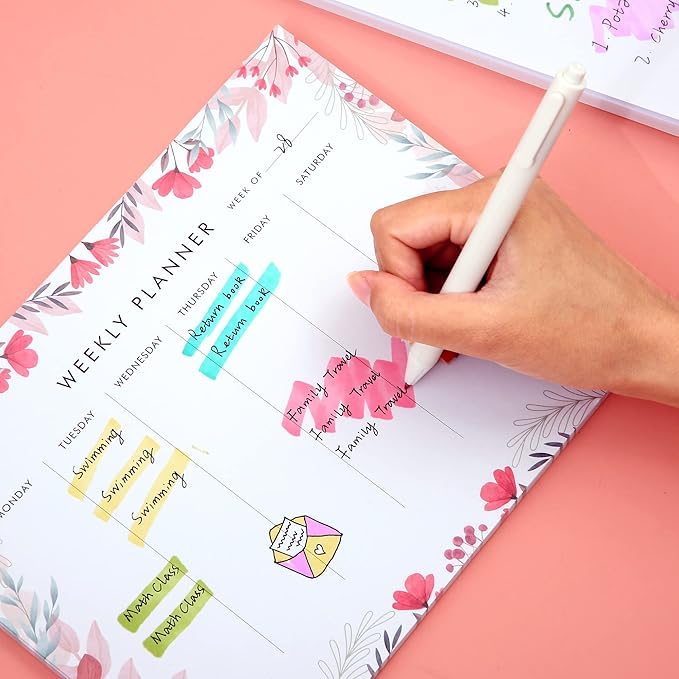 Weekly Planner Notepad Cute Set of 2 Undated Weekly Calendar Pad Tear Off 52 To Do List Notepad Weekly Desk Planner Planning Pads Memo Productivity Tracker for Work Goals Notes Schedule Ideas, Pink