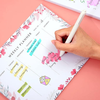 Weekly Planner Notepad Cute Set of 2 Undated Weekly Calendar Pad Tear Off 52 To Do List Notepad Weekly Desk Planner Planning Pads Memo Productivity Tracker for Work Goals Notes Schedule Ideas, Pink