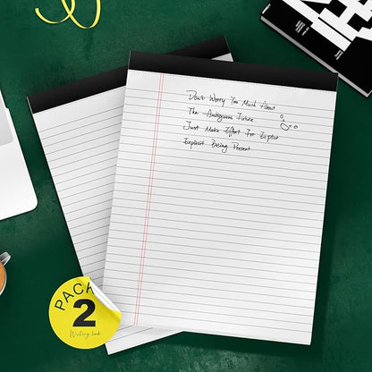 Thick Legal Pads 8.5 x 11 Wide Ruled Note Pads White Notepad 80 Sheets per Pads, Perforated Paper Study Back Writing Pads 8-1/2" x 11-3/4" Lined Paper for Home, Office, School, Pack of 2