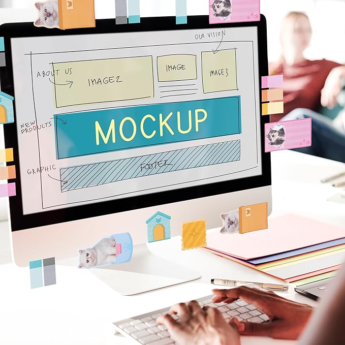 B1ykin Sticky Notes Set - Cartoon Theme Cute Self-Stick Notes Pad Teacher Appreciation Gifts， Self-Adhesive Writing Memo Pages Sticky to Do Notepad for Kids Employee School Office (Cat Lovers)