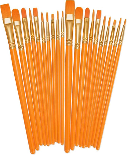 BOSOBO Paint Brushes Set, 2 Pack 20 Pcs Round Pointed Tip Paintbrushes Nylon Hair Artist Acrylic Paint Brushes for Acrylic Oil Watercolor, Face Nail Art, Miniature Detailing & Rock Painting, Orange