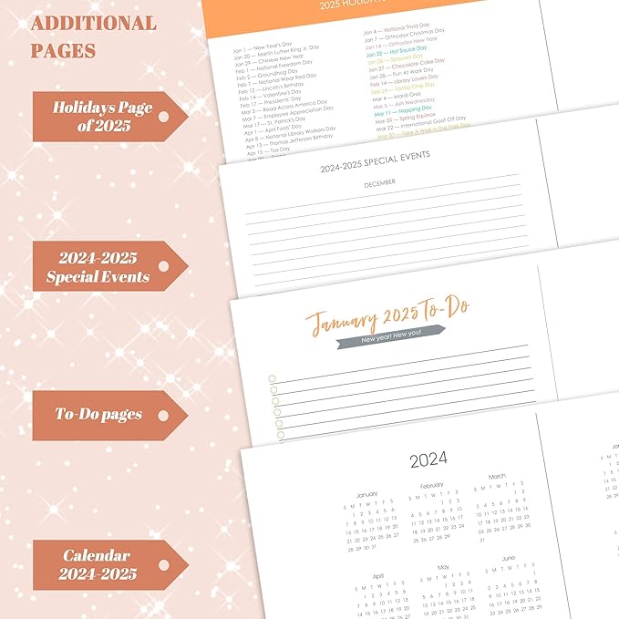 2025 Hardcover Planner Weekly and Monthly, Dec 2024–Dec 2025, Large Spiral Bound Planners 2025 for Women Gifts, 8.3" x 9.3",13 Month Calendar with 13 Tabs, 3 Sticker Sheets, Pink