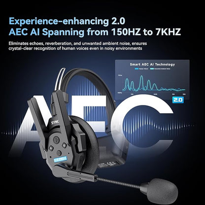 SYNCO XTalk XPro Wireless Intercom Headset with Antenna Enhanced Signal Reception 2.4GHz Full Duplex Random Master Device Design for Team Communication Headset (Xpro2 Two Users)