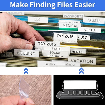 Hanging File Folder Tabs, 120 Pcs File Folder Tabs and 200 Pcs Inserts, File Tabs for Hanging Folders, Plastic Hanging Folder Tabs, Clear Hanging File Tabs for File Folders