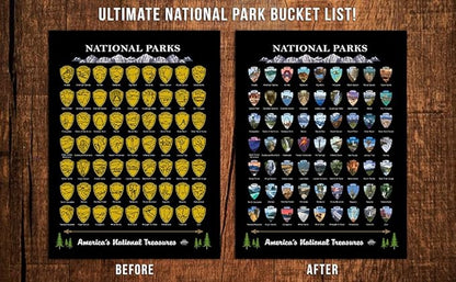 Bright Standards National Parks Scratch Off Map of United States Poster, ALL 63 National Parks Map, US Travel Maps, USA Gifts for Travelers Road Trip Adventure, Fits 12”x16” frame (Black/Gold)