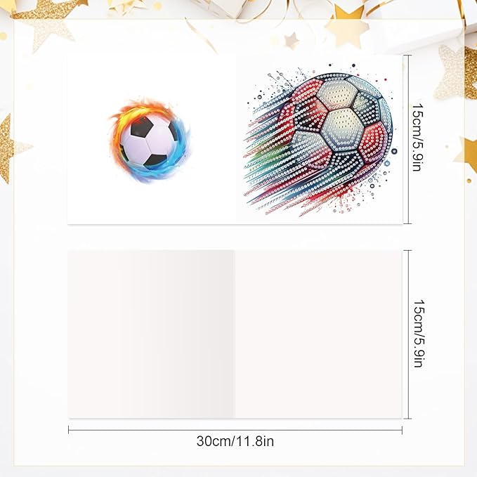 Tontut 6pcs Diamond Art Painting Kit Greeting Card, Football 5D DIY Diamond Handmade Holiday Sparkling Greeting Card with Envelope, Holiday Gift Congratulation