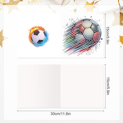 Tontut 6pcs Diamond Art Painting Kit Greeting Card, Football 5D DIY Diamond Handmade Holiday Sparkling Greeting Card with Envelope, Holiday Gift Congratulation