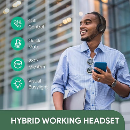 Yealink WH64 Hybrid with DECT Dongle & Charging Stand, 492ft Range,26 Talk Time Bluetooth Headset for Teams, Zoom Skype UC Certified, Noise Cancelling Headset with 3X Mic, Work Headset for PC Phone