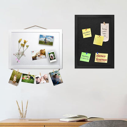 White Bulletin Board Cork Boards Vision Board with Felt, 15"x11" Small Display Pin Board for Walls, Desk, Jewelry, Notes, Collection, Photos, Office, White Framed and White Felt Board, 1pc