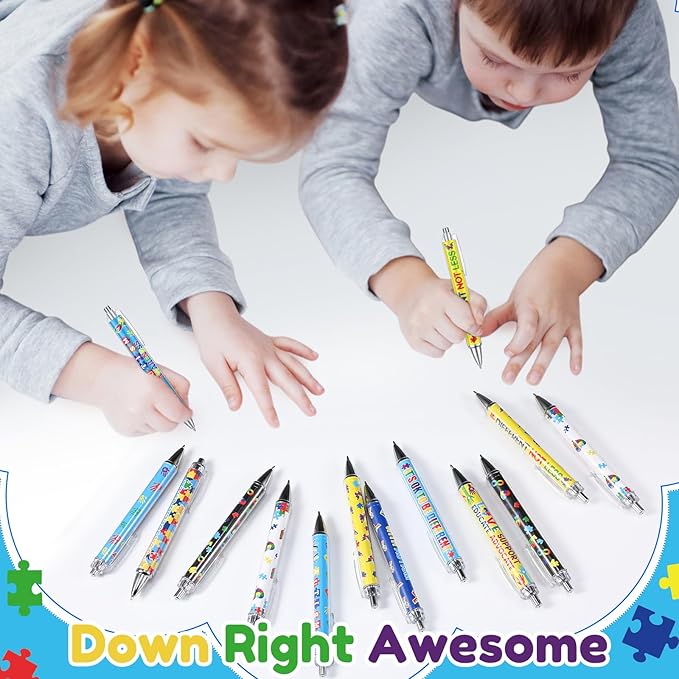 48 Pcs Autism Awareness Pens Mental Health Awareness Ballpoint Pens Bulk Colorful Puzzle Pieces Pens Motivational Gifts for Classroom Office Stationery Favors Supplies
