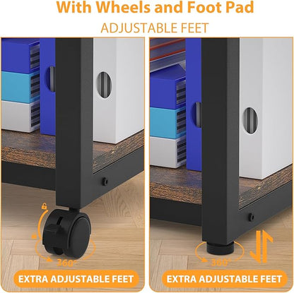 Under Desk Printer Stand, 2-Tier 19.5''x 16''x 22'' Rolling Printer Stand Storage Shelves for Printer, Scanner, Fax Machine, Files, Books with Anti-Skid Feet for Home, Office, Brown