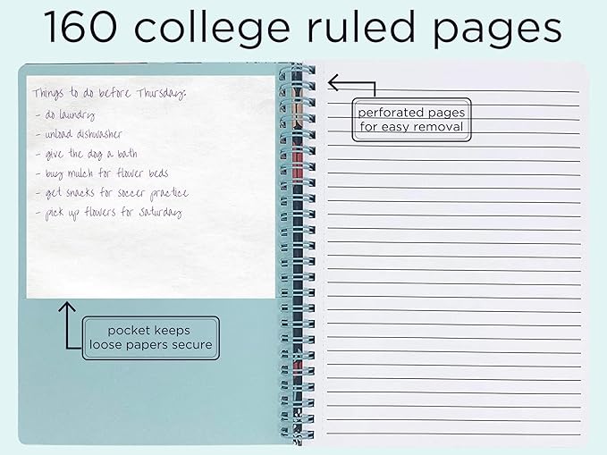 Steel Mill & Co Cute Red/Blue Mini Spiral Notebook, 8.25" x 6.25" Journal with Durable Hardcover and 160 Lined Pages, Folk Floral
