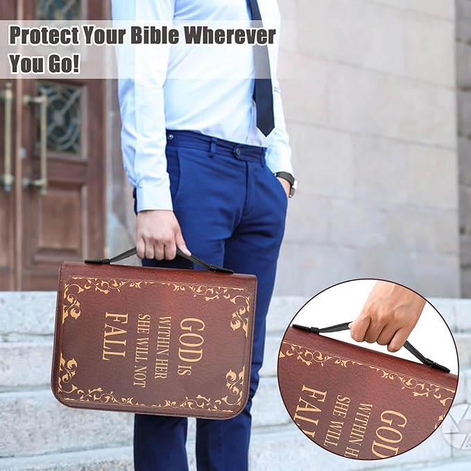 Bible Cover, Bible Covers Case for Women Men, Bible Case Bag, Large Book Carrying Case, Faux Leather Book Protector Case Fits Book 11.4X 8.2X 2.2 Inch, Teachers' Day Bible Accessories Gift