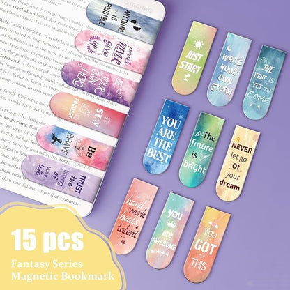 Magnetic Bookmarks, Kaluofan 15PCS Inspirational Bookmarks, Bookmarks for Women, Bookmarks for Kids, Double Sided Magnet Book Markers Page Clip for Students Teachers Reading Supplies