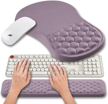Hokafenle 2 in 1 Ergonomic Mouse Pad Wrist Support & Wrist Rest for Computer Keyboard Set, with Relieve Carpal Tunnel Pain Massage Bulge and Full Memory Gel Design (2In1 Set, Purple)